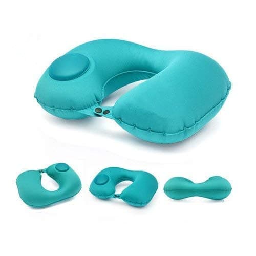 Kalitus Soft Fabric Inflatable Travel Neck Pillow Press Button Pocket Portable Pillow for Travelling Car Train Bus Flight or Also use at Home Office