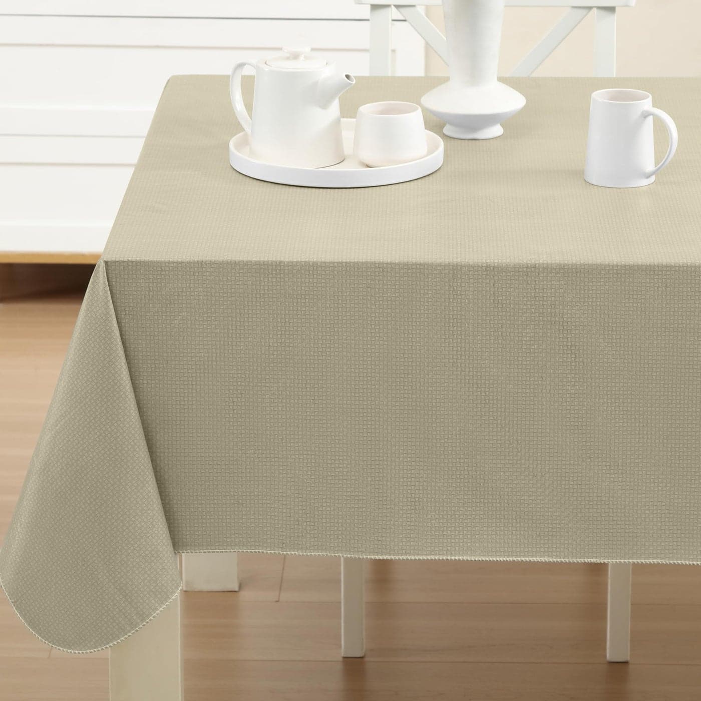 Newbridge Basketweave Solid Color Vinyl Flannel Backed Tablecloth Basket Weave Textured Look IndoorOutdoor Waterproof Tablecloth Patio Kitchen Dining 52 Inch x 52 Inch Square Natural