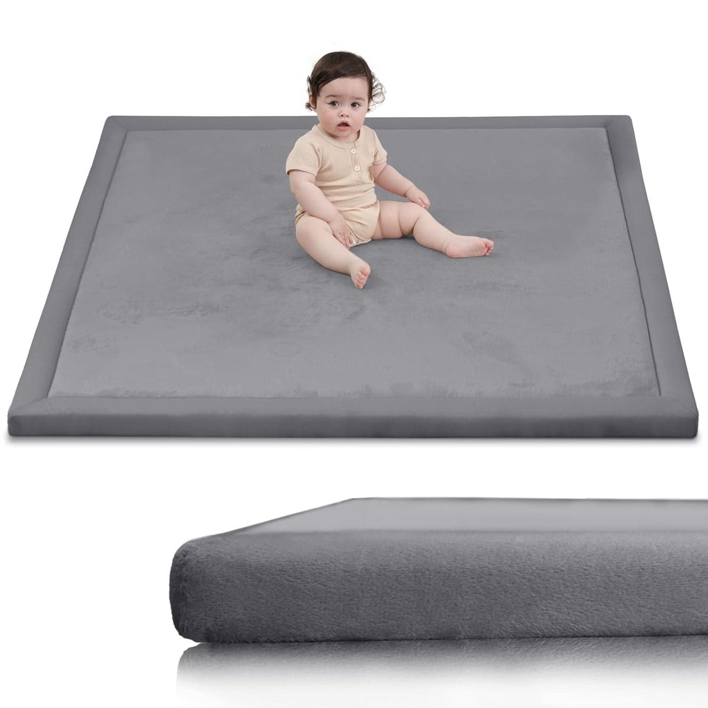 Ultra Soft Baby Play Mat for Floor13 Thick ElastiFoam 50x50 Playpen Mat for Toddlers Infant kidsWaterRepellent Coral Velvet for Tummy TimeNonSlip Backing Safe for CrawlingTatami Style Dark Grey