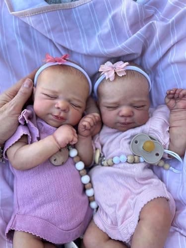 Anano Silicone Full Body Reborn Baby Dolls 18 Inch Lifelike Realistic Full Body Twin Dolls Real Life Newborn Twins Baby Girls Anatomically Correct Newborn Babies Realistic Silicone Babies