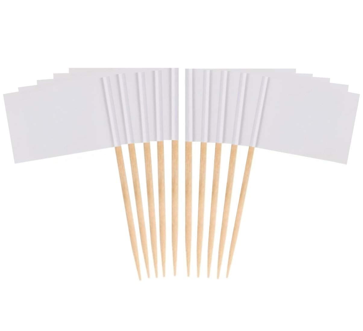 JAVD 100 Pcs White Blank Toothpick Flags Cheese Markers White Flags Small Mini Stick Cupcake Toppers Blank Toothpick Flags