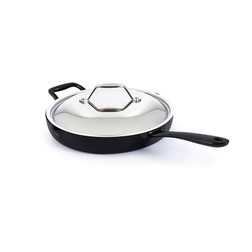 All-Clad Cast Iron Skillet - 12” Enameled Cast Iron Pan with Lid, Enamel Coating, Grill, Oven Safe up to 650°F & Compatible with All Stovetops (Gas, Electric & Induction), Easy-Clean Frying Pan, Black