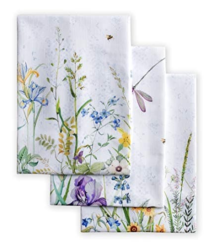 Maison dHermine Kitchen Towels Set of 3 100 Cotton 2750 x 20 Reusable Cloth Tea Dish Towels Absorbent with Hanging Loop for Kitchen Home Dining Cocktail Parties SpringSummer Fleurs De Mai