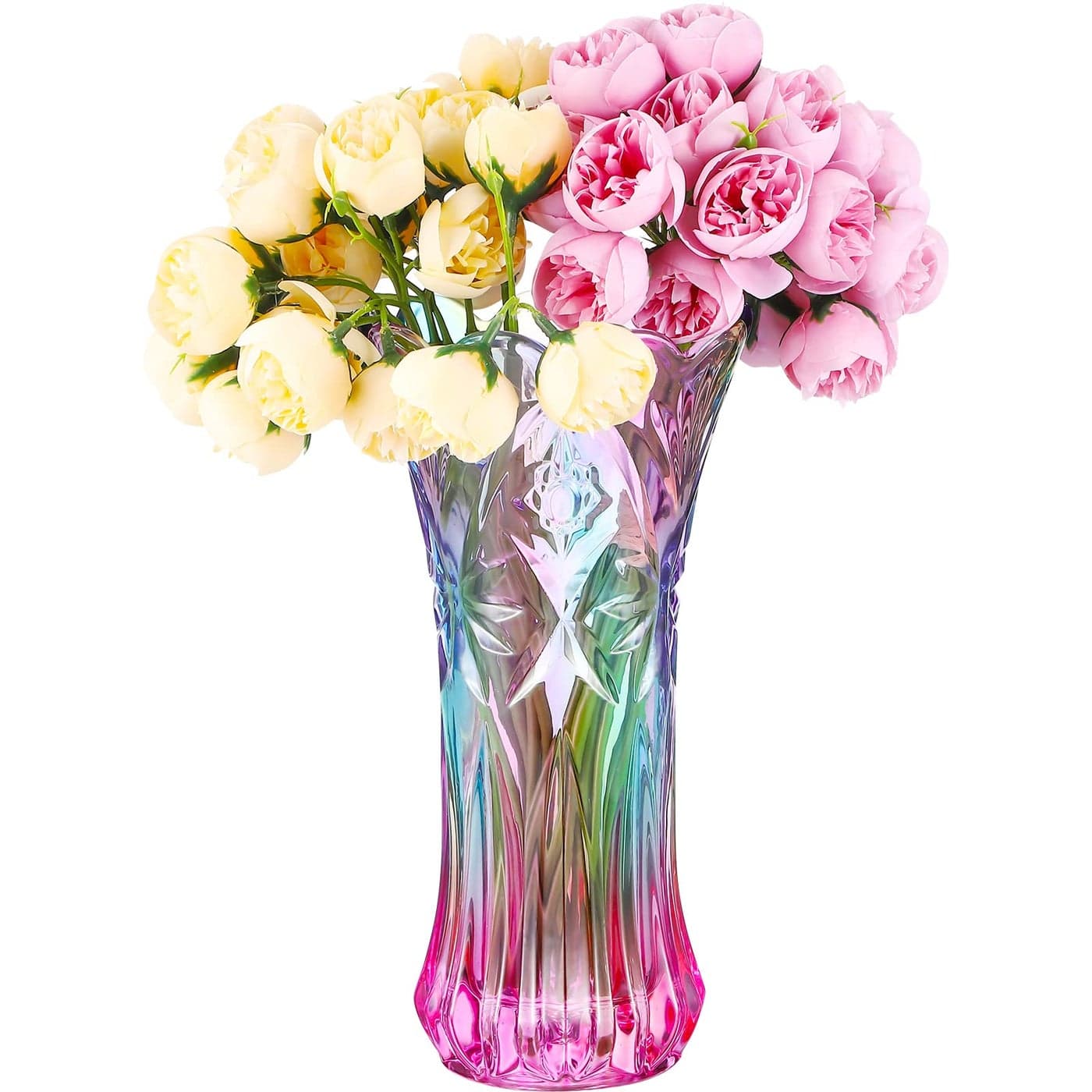 BESPORTBLE Rainbow Glass Vase Colorful Crystal Vase Boho Flower Container Centerpieces Arrangements Flower Jars Thickened and Heavy Phoenix Tail Shape for Home Decor Wedding 93in