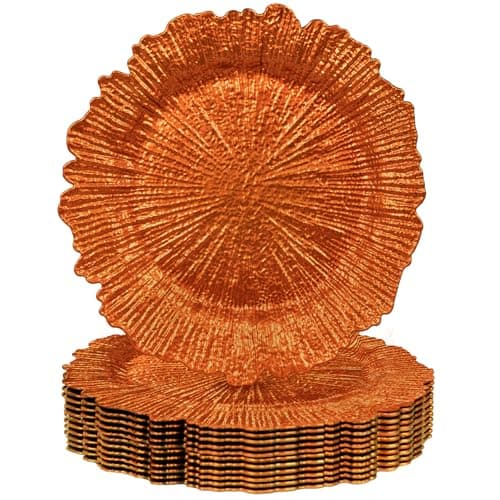 MAONAME Orange Charger Plates Set of 12, Reef Plate Chargers for Dinner Plate, Plastic Decorative Plates for Table Setting, Thanksgiving, Christmas