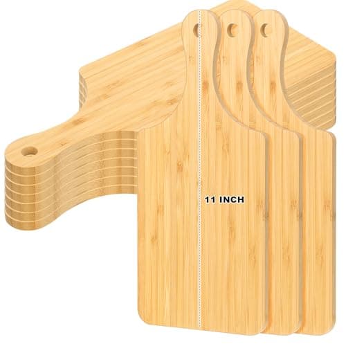 Zubebe 10 Pcs Mini Charcuterie Boards Bulk 11 x 5 Inch Wooden Cutting Board with Handle Thick 031 Blank Boards for Laser Engraving Wedding Favors Bridal Shower Party Gifts Bamboo