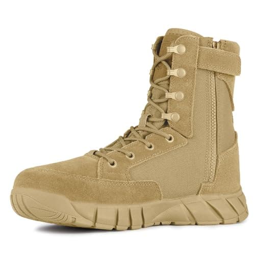 FREE SOLDIER Men's 8 Inch Tactical Side Zip Boots Military Army Work Boots Lightweight Combat Boot for Motorcycle Boot(Tan 8.5)
