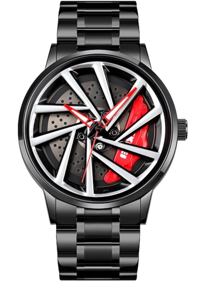 SKMEI Men's Sports Watch 3D Hollow Wheel Design Stainless Steel Watch Waterproof Car Wheel Rolling Spinning Dial Watch 1990C