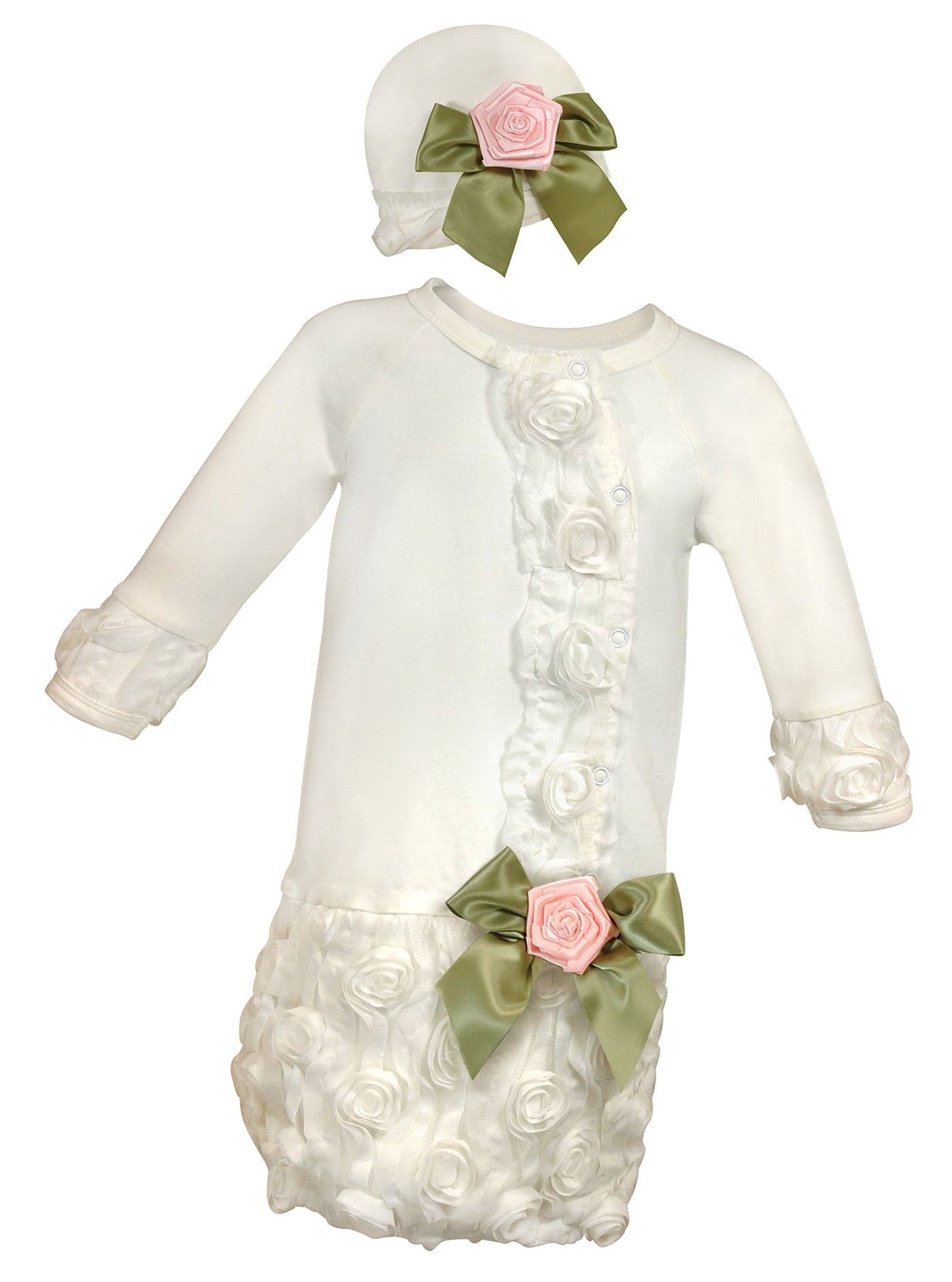 Stephan Baby Girls Night Out Gown and Cap Set White 06 Months