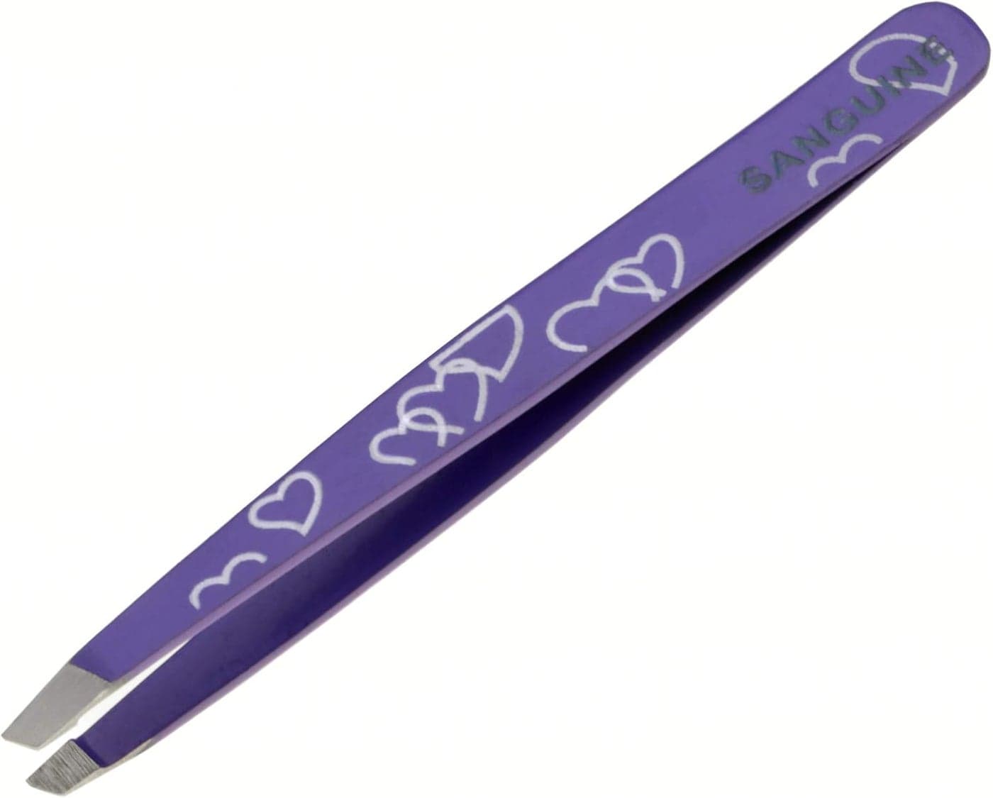 Professional Purple Heart Eyebrow Facial Hair Removal Tweezers with Slant Tip Practical Case