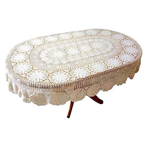 USTIDE Vintage Oval Crochet Tablecloth White Cotton Lace Table Cover Rustic Oval Table Overlays for Wedding/Party 80"x120"