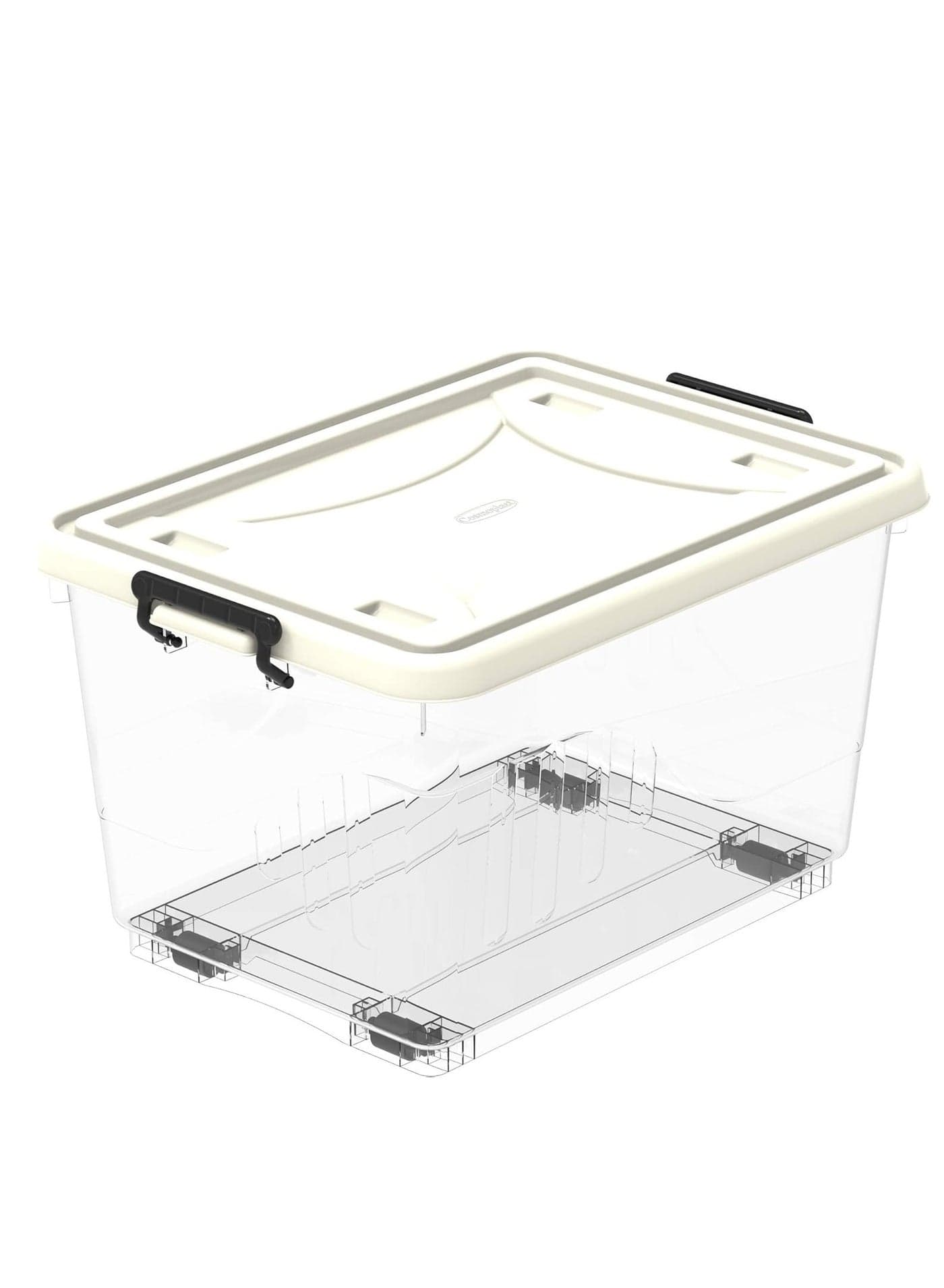 22L Clear Plastic Storage Box With Wheels & Lockable Lid, Off White