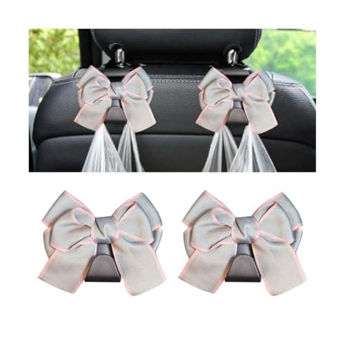 Mandark 2PCS Car Seat Headrest Hooks Cute Bow Vehicle Hooks for Purses and Bags Automotive Purse Hook Hanger Interior Decoration Accessories Universal for SUV Sedan Truck Gray Line