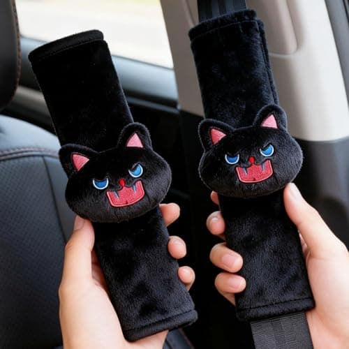 Zigihos 2 PCS Seat Belt Cover Pad, Cute Kawaii Animal Cat Seatbelt Covers for Kids, Soft Seatbelt Cushion, Car Seat Strap Pads (A-Black)