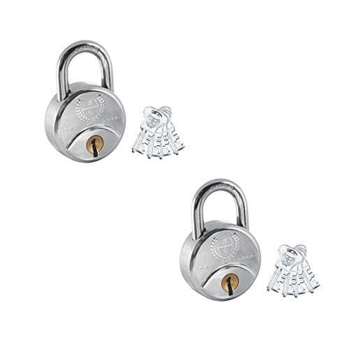 Harrison SC-2000-0552_PK 2 Iron 8 Levers Padlock with 4 Keys (Pack of 2), Silver