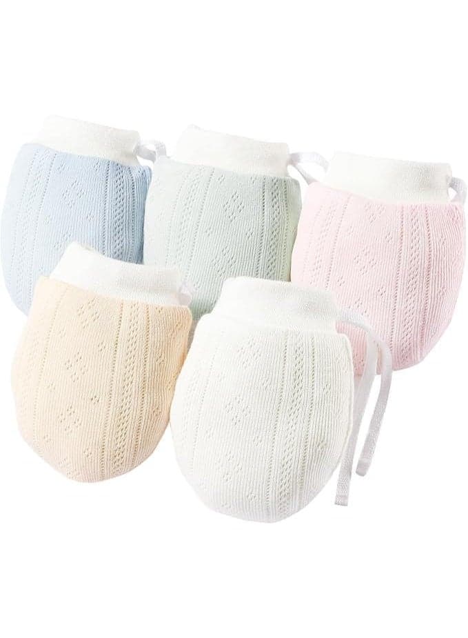 5-Pack No-Scratch Baby Mittens for Newborns, Soft Cotton with Drawstring, Breathable & Comfortable for 0-12 Months