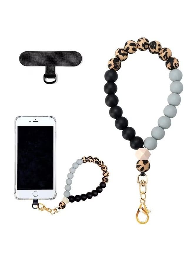 Marble Silicone Beaded Phone Wrist Strap, Cellphone Lanyard with Tether Tab, Charm Bracelet, Hands-Free Wristlet for Women and Girls