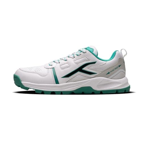 Hundred Mens Hyperturf Cricket Shoes | Terraspike Rubber Studs | Embedded Support Plate for Stability | Lightweight & Durable | Ideal for Turf, Ground & Hard Surfaces (White/Light Green ; UK 12)