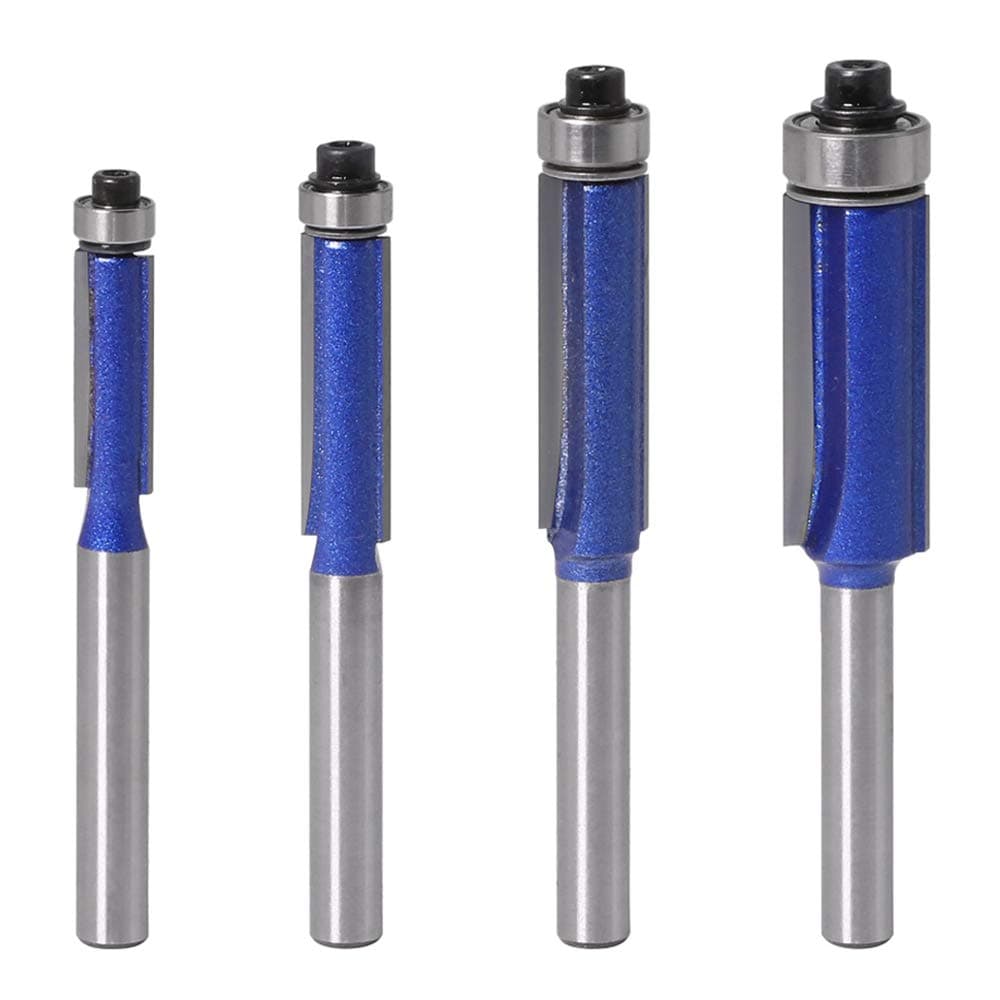 Wolfride 4PCS Flush Trim Router Bit Set 14 Inch Shank Top Bearing Flush Trim Router Bit
