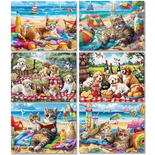 DOTSOPS Diamond Painting Kits Art Adults Painting Kit Crafts DIY 5D Diamond Art Packs Kits Full for Adults Beginner Home Wall Decoration Gift 118x157 Inches 6 Pack Cat Dog
