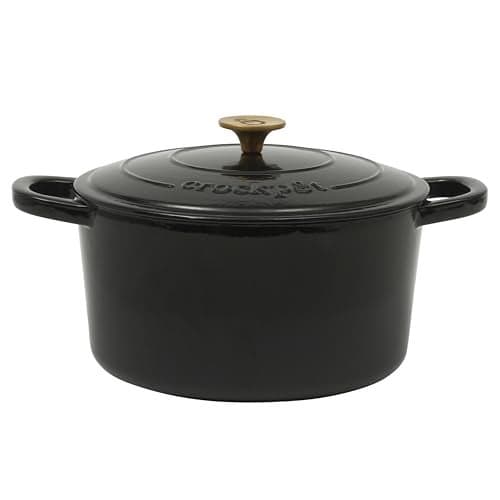 Crock Pot Artisan 7Quart Round Cast Iron Dutch Oven With Lid Black WGold Knob