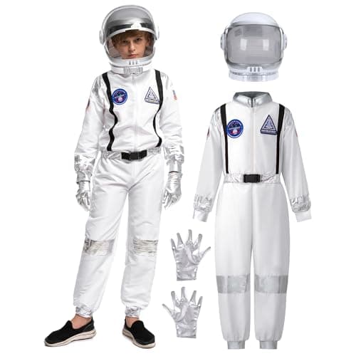 Spooktacular Creations Halloween Astronaut Costume for Kids Unisex White Astronaut Outfit Set with Helmet Toddler Pilot Jumpsuit for Halloween Costume DressUp Party Medium 810 yrs