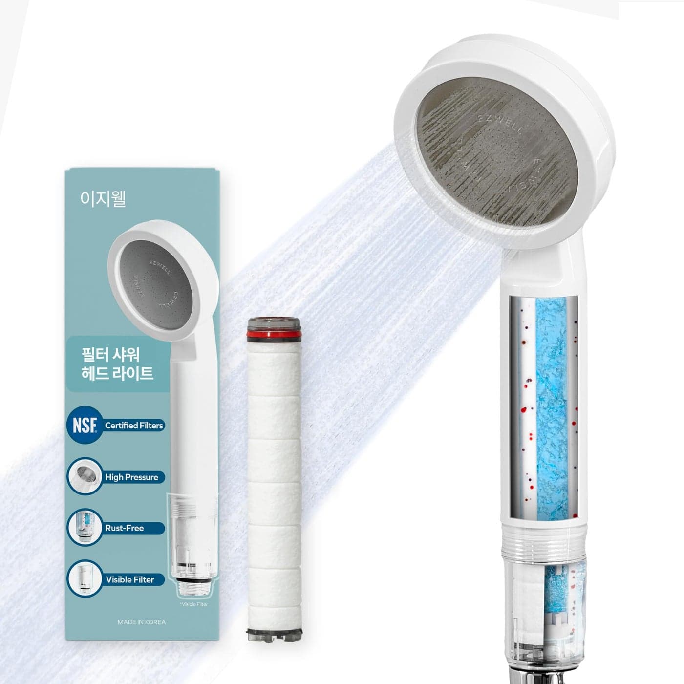 EZWELL Visible Filtered Shower Head LITE Sediment Filter with High Pressure NSF Certified Korea Filtration System Removes Rust Good for Dry skin Hair Travel RV Bathroom Easy Install