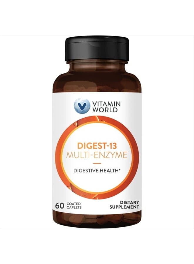 Digest-13 Multi-Enzyme, 1010mg Digestive Enzymes Blend with Amylase, Bromelain, Papain & Lipase for Digestion and Absorption, Digestive Enzymes for Bloating & Gas, 60 Caplets