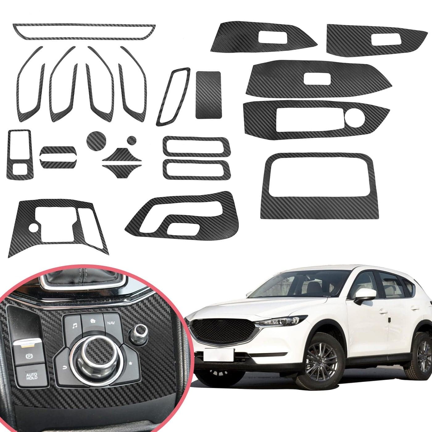 YAMUDA Compatible with Decorative Interior Protection Carbon Fiber Sticker for Mazda CX5 20172022 Black 23pcs