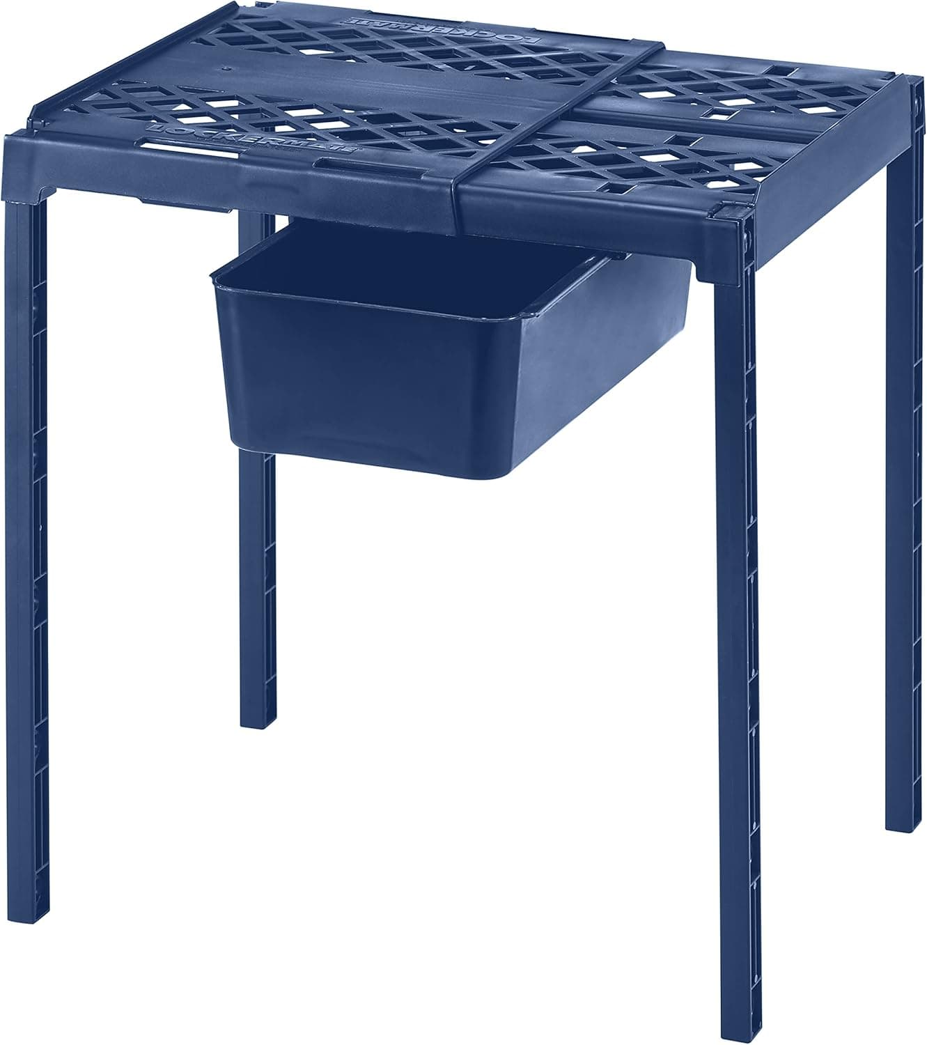 LockerMate AdjustAShelf Locker Shelf Organizer Extends to Fit Your Locker Easy to Use Perfect for School Work Gym Includes Storage Drawer Blue
