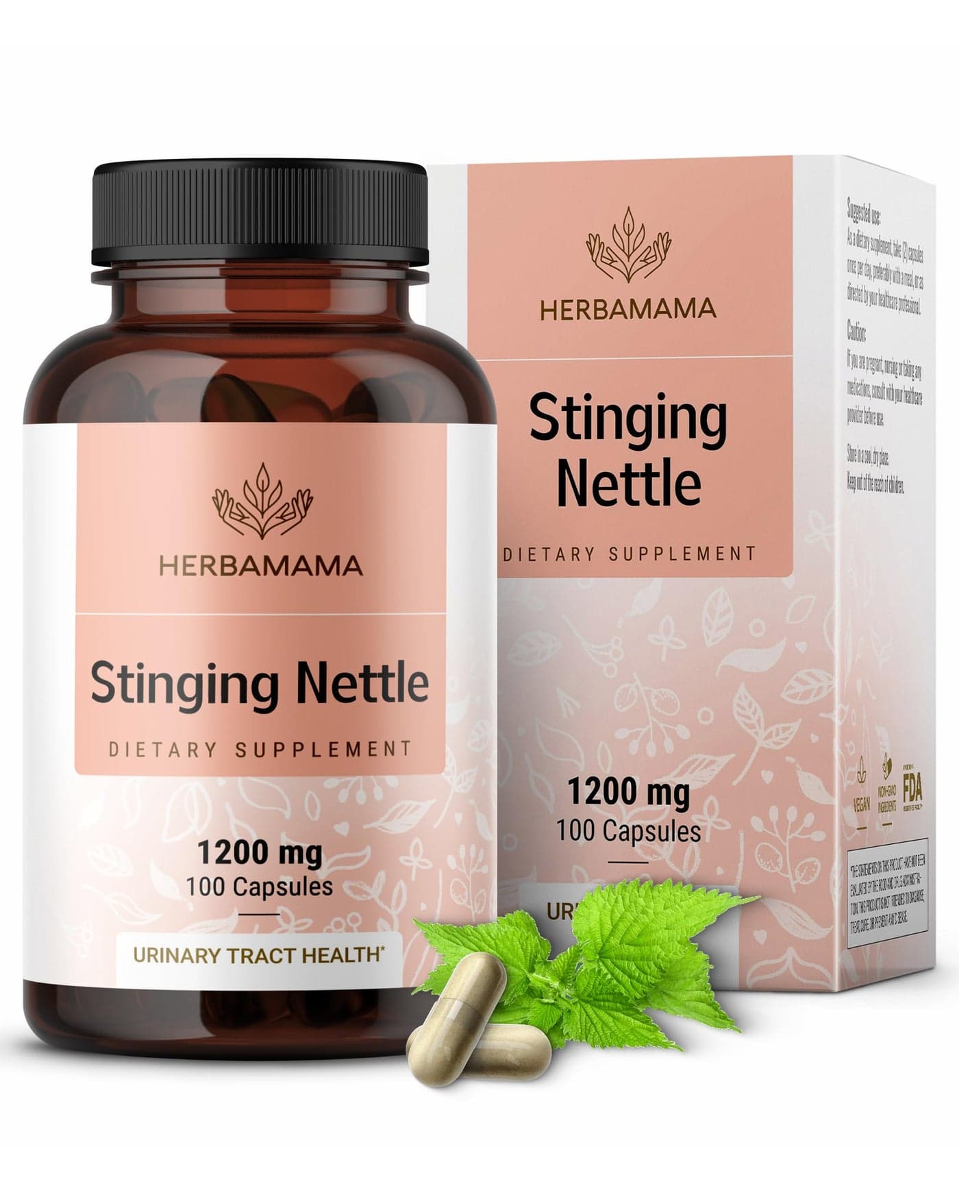 HERBAMAMA Stinging Nettle Capsules 1200mg Stinging Nettle Root Extract for Urinary Tract Support Vegan NonGMO Urtica Dioica Supplement 100 Caps