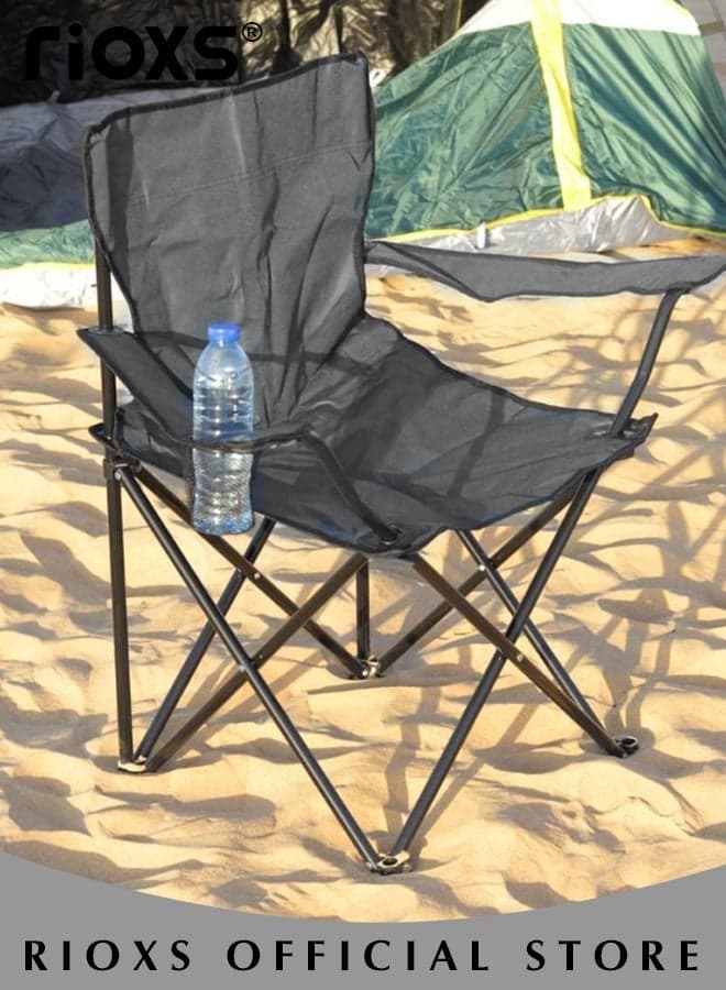 Portable Camping Chair, Outdoor Heavy Duty Folding Padded Chair, Durable Oxford Cloth Beach Chair Lawn Chair with Cup Holder and Storage Bag, Instant-Fold Camping Arm Chair with Carry Bag for Camping Fishing Travel Hiking Garden Beach, Black
