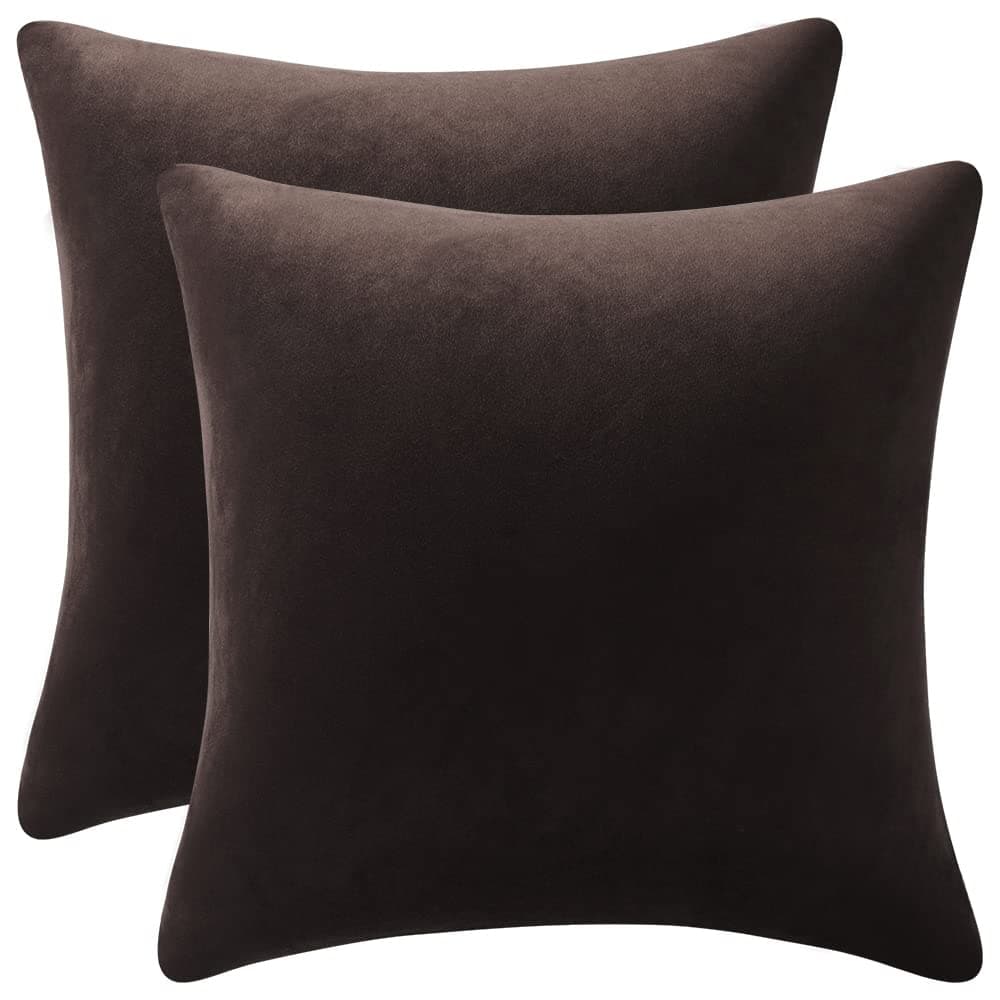 DEZENE Decorative Pillow Cases 22x22 Chocolate Brown 2 Pack Cozy Soft Velvet Square Throw Pillow Covers for Farmhouse Home Decor