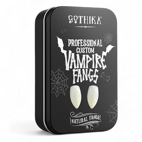 Gothika Professional Custom Fit Natural 18mm Vampire Fangs Custom Fits to Your Teeth in 10 Minutes No Adhesive Required Realistic Look and Color