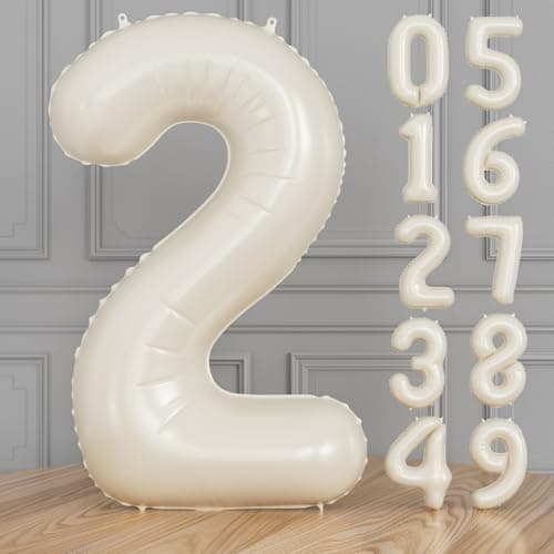 Adeyoo Cream Number 2 Balloons 40 Inch Giant Foil Number Balloon Light Cream Number Balloon for Birthday Anniversary Baby Shower Party Decorations