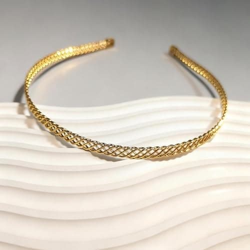 FANSSYA Woven Metal Headband for Women Sparkling Mesh Hair Accessory in Gold Lightweight Aluminum Alloy for Parties Special Occasions