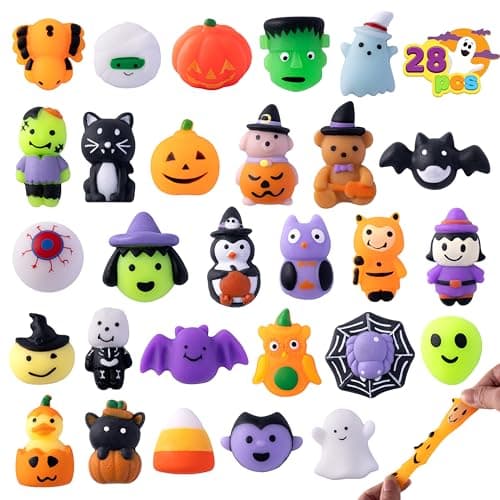 JOYIN 28 Pcs Halloween Mochi squishy toys Halloween Sensory Stress Relief Toys bulk for Halloween Party Favors Trick or Treats Classroom Prizes Gifts Goodie Bag Fillers