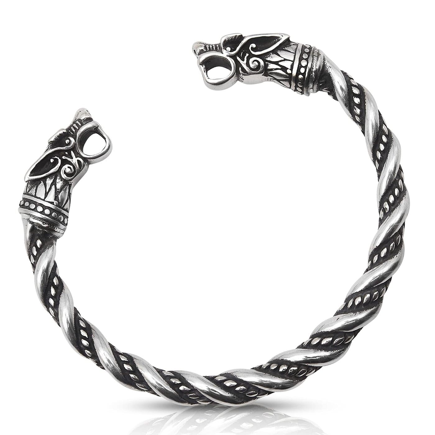 VikingsBrand Viking Bracelet for Men | Adjustable Bracelet for Men 7-10 inches | Pagan Jewelry | Norse God Odin Wolf Heads Arm Rings | Metal Wristband Gift for Men