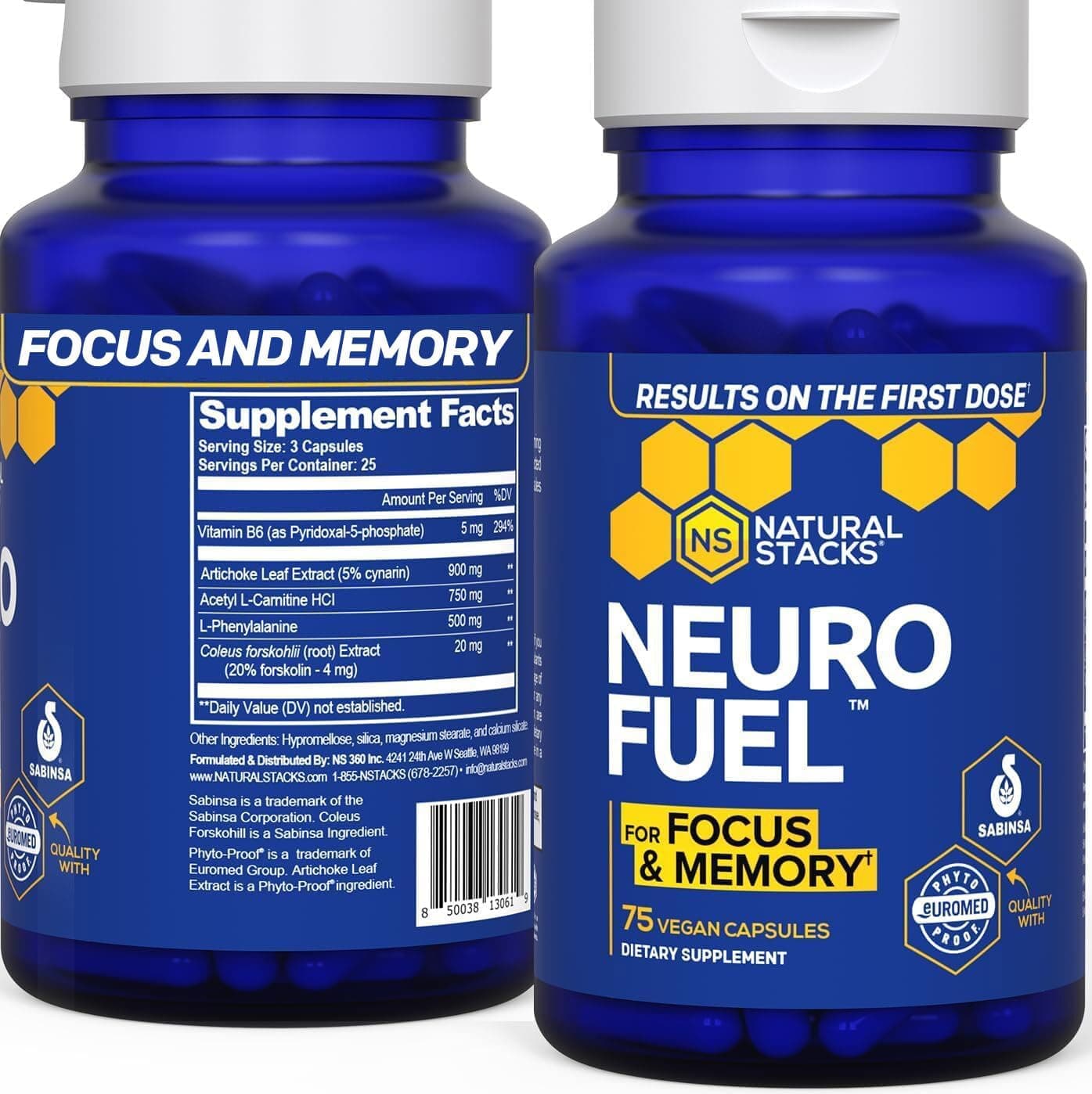 NATURAL STACKS NeuroFuel Nootropic Brain Support Supplement 750mg LCarnitine 500mg LPhenylalanine Brain Supplement for Memory and Focus 75 Focus Pills