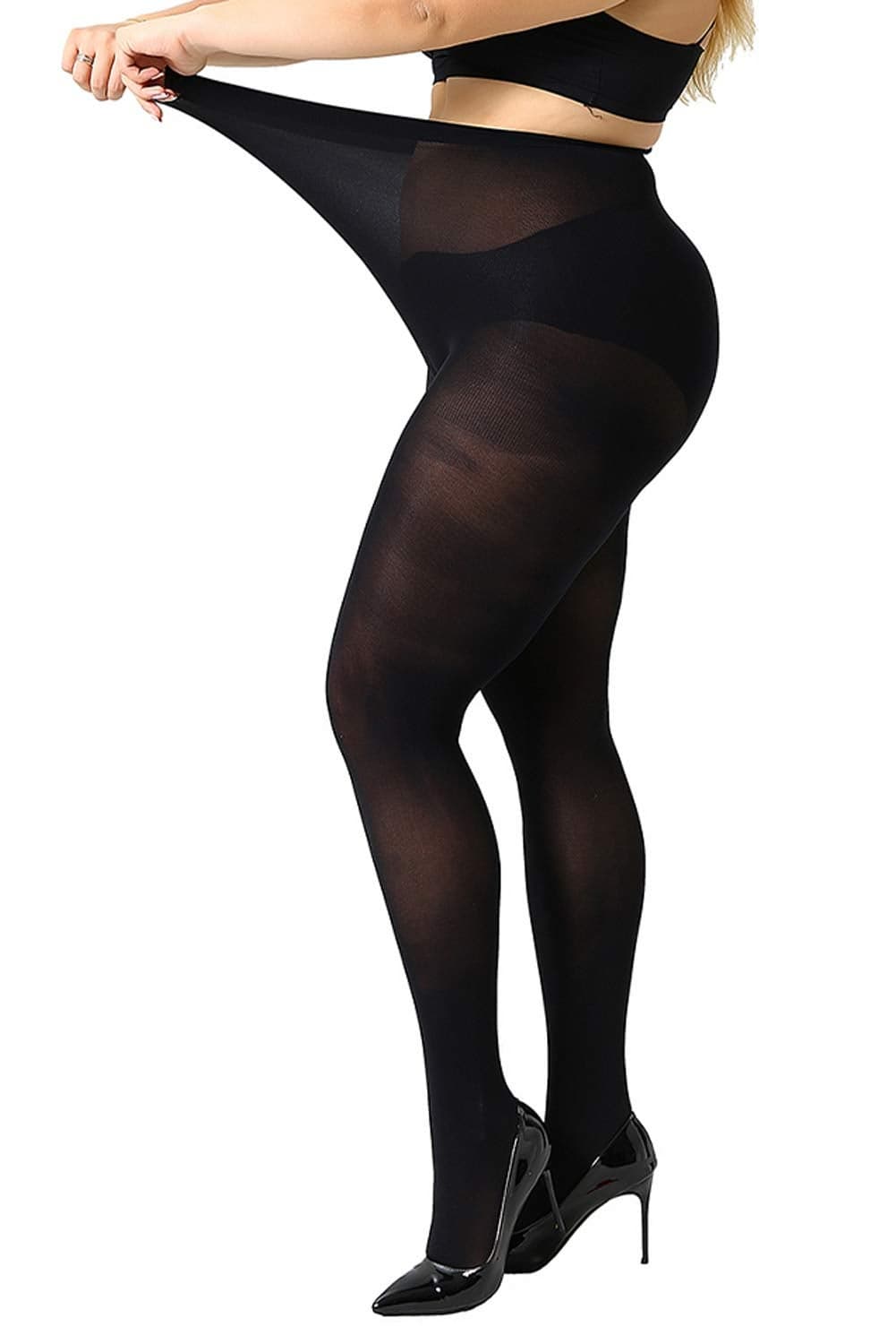 MANZI Women's Black Tights Plus Size 2 Pairs Control Top Basic Pantyhose XL