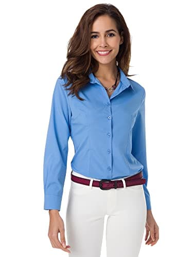 Atnlewhi Women Basic Long Sleeve Button Down Shirts Simple Pullover, Blue, L