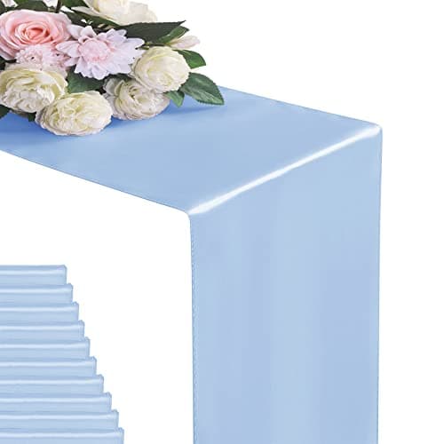 Flohar 12Pack Table Runner 12 x 108 Inches Satin Silk Table Runner for Wedding Birthday Party Banquets Graduations Decoration fit Rectange and Round TableBlue Mist