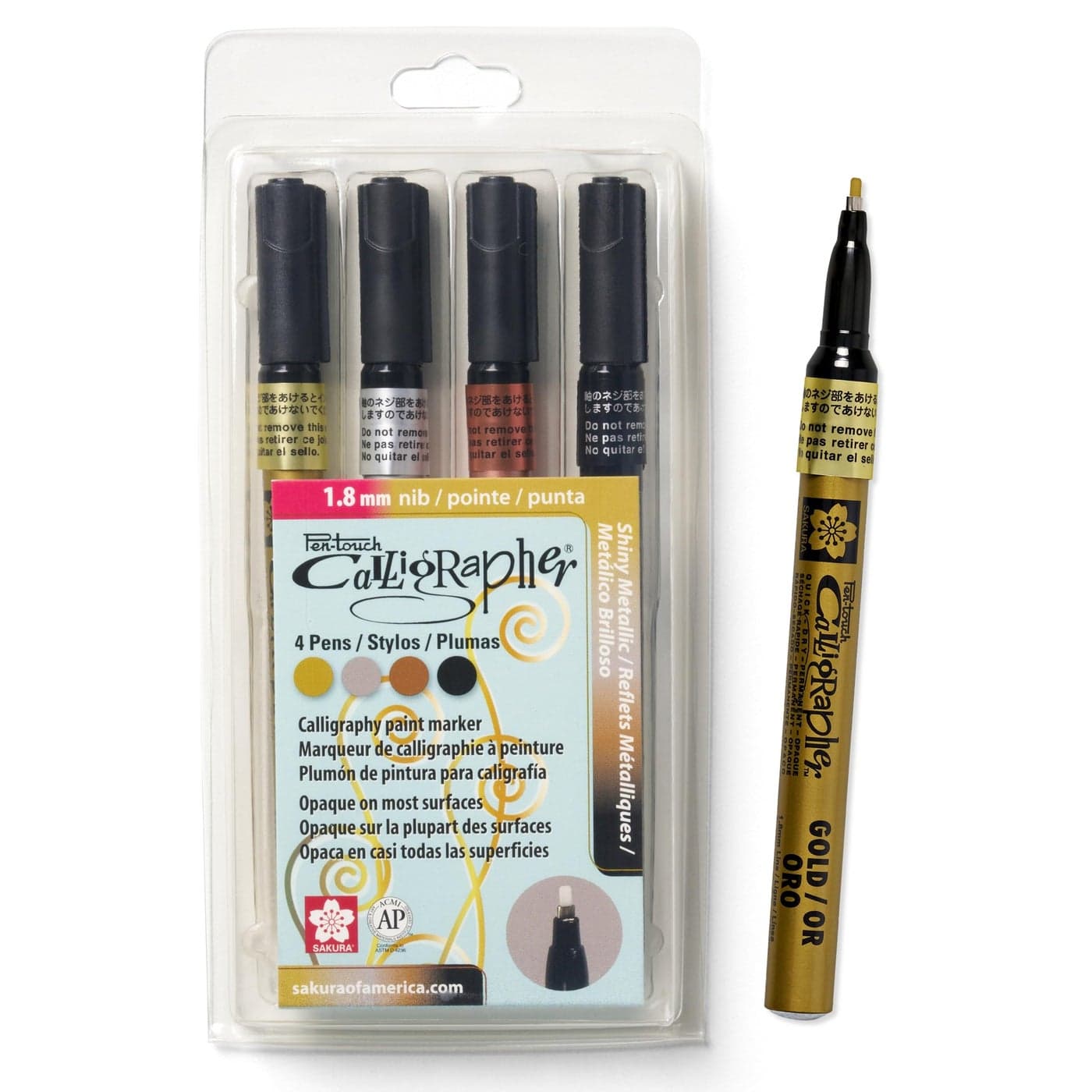 SAKURA 47391 4Piece Fine Pentouch Calligrapher Paint Marker 18mm Gold Silver Copper and Black