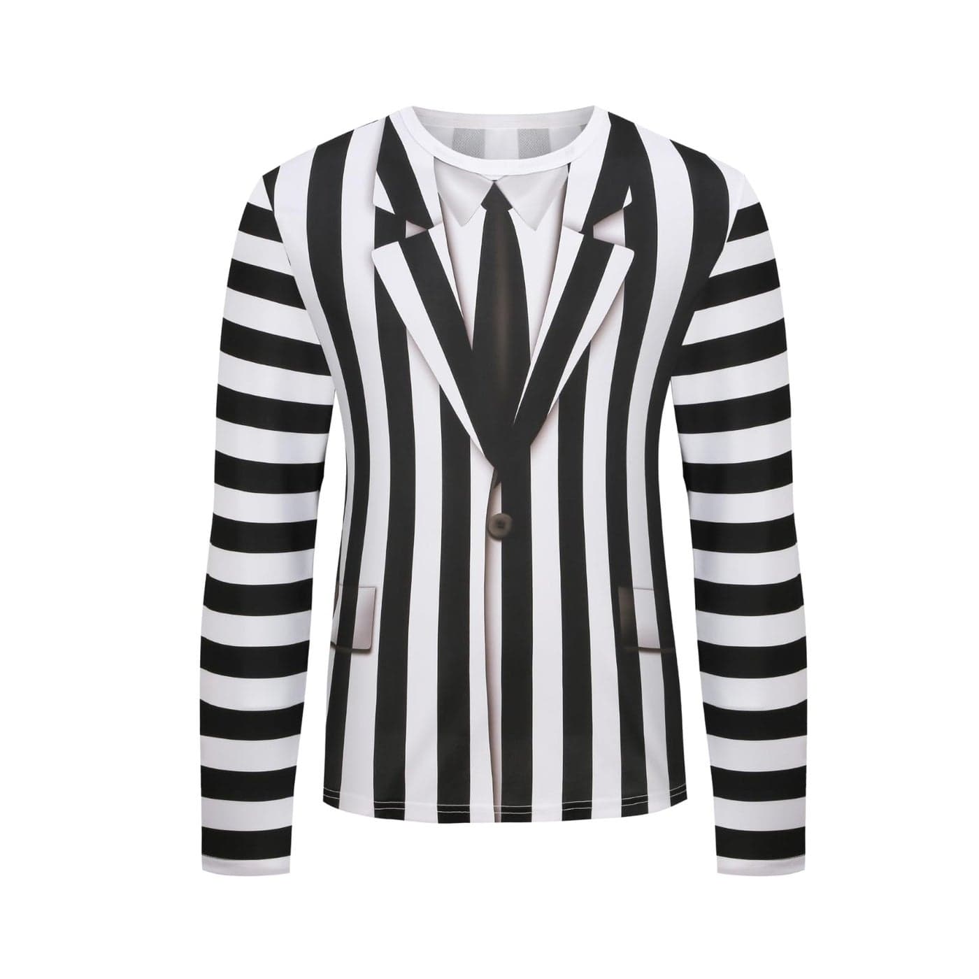 GRATJCIN Mens Beetlejuice Costume Tuxedo Shirt Beetlejuice Tshirt Black and White Striped Suit for Men Beetleguese Costume for Adult XL