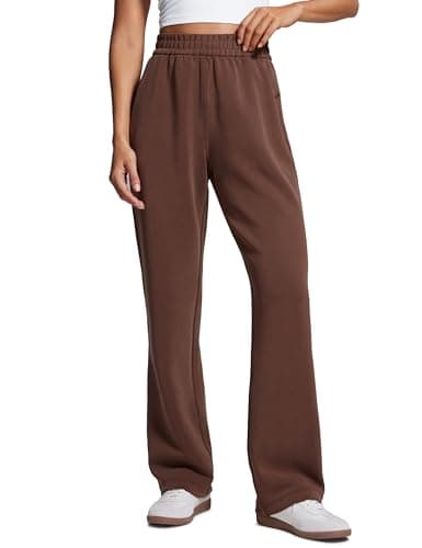 CRZ YOGA SoftAura Straight Leg Casual Sweatpants Women 30" - Modal Lounge Travel Pants with Pockets Coffee Brown Small