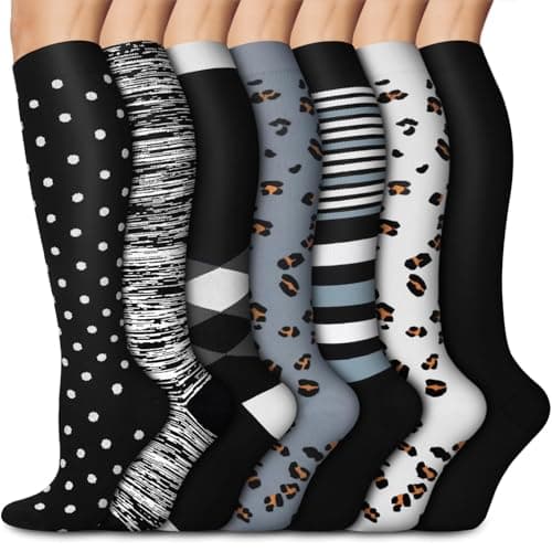 Aoliks Compression Socks for Women and Men, Knee High Support Stockings for Travel and Daily Wear, Stylish Compression Socks for Women, Black Leopard Pattern