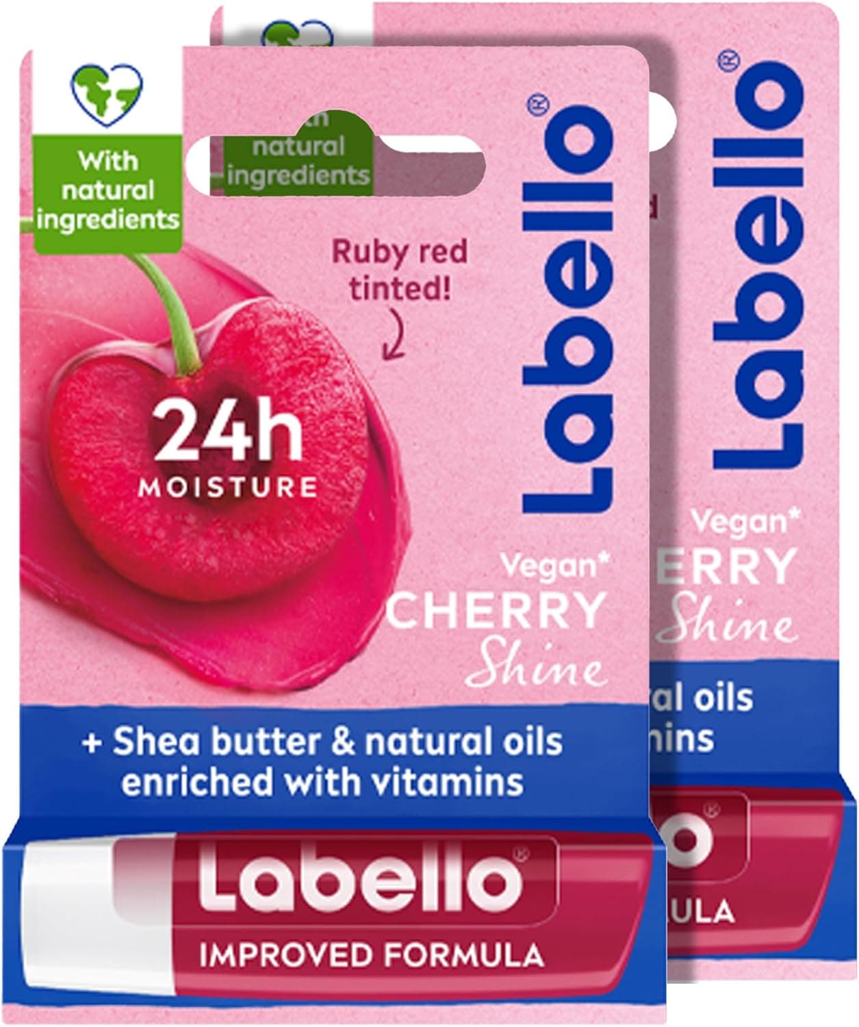 Labello Cherry Shine Lip Balm, Moisturizing Lip Care, 2x4.8g