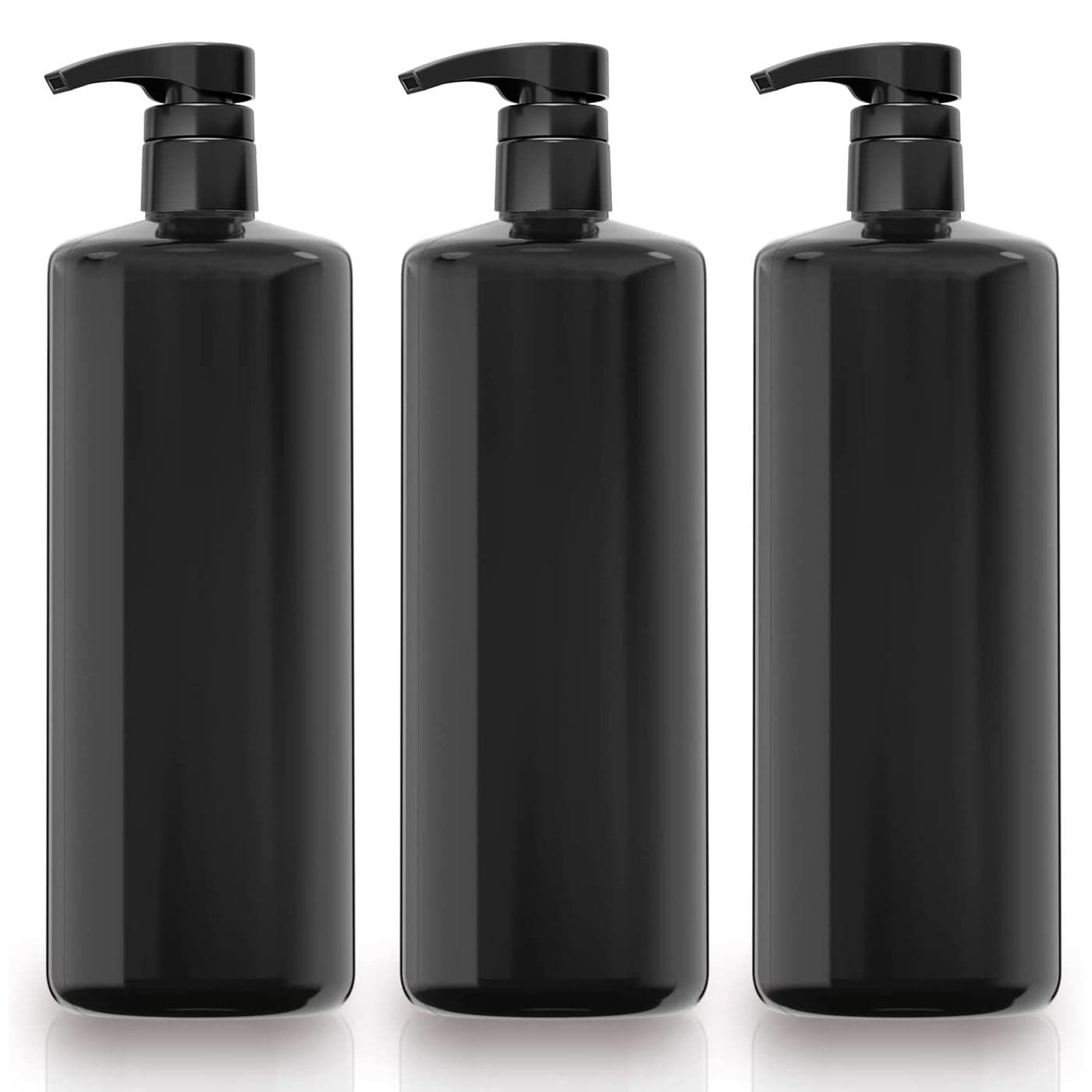 Bar5F 1Liter BPAFree Black Pump Bottles Refillable PET Plastic Dispensers for Shampoo Conditioner Body Wash with UV Shield Gloss Finish HeavyDuty 3Pack