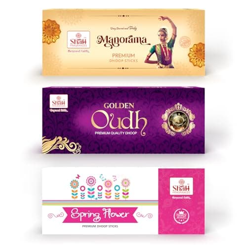 Shah Fragrances Premium Bambooless Dhoop Sticks (3 x 100g) | Manorama | Spring Flower | Golden Oudh | Natural Incense for Spiritual Use | Home Fragrance and Aromatherapy Fragrance