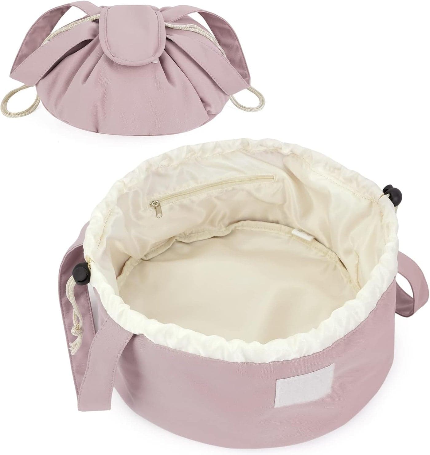 Barrel Drawstring Makeup Bag Pink Large Cosmetic Bag Make up Bags Toiletry Bag Travel Bags for Toiletries Organizer for Women Gift for Teen Girls (Dusty Rose) (Patent)
